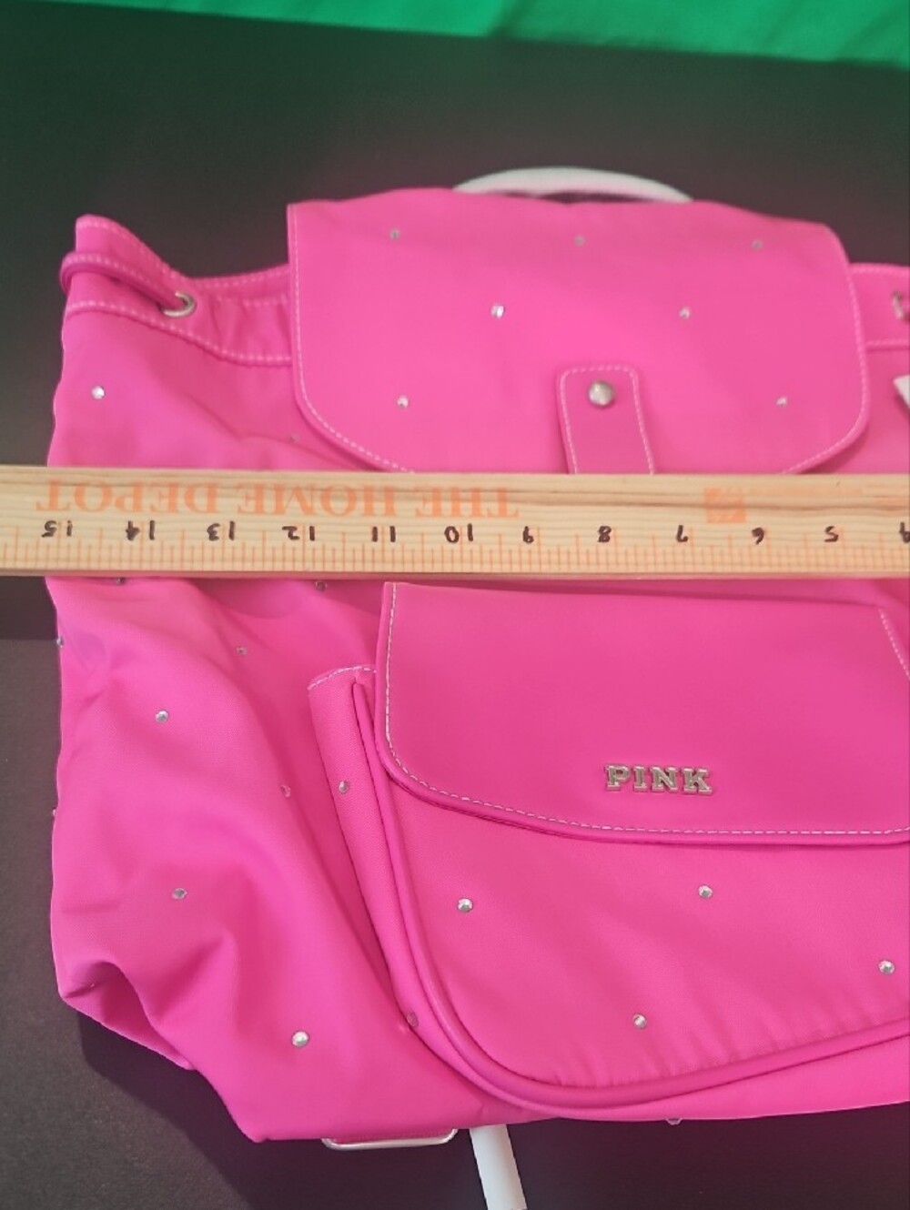 PINK Victoria's Secret Bright Pink Studded Drawstring Backpack - Picture 10 of 12